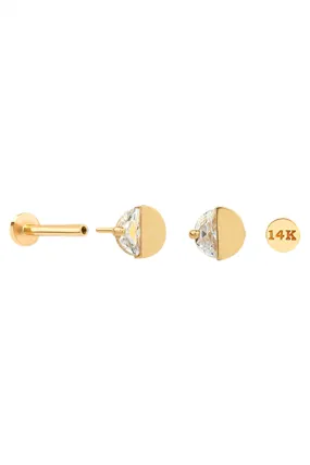 14k Gold Cz Half Round Cut Helix Cartilage Internally Threaded Flat Back Earring Labret Stud