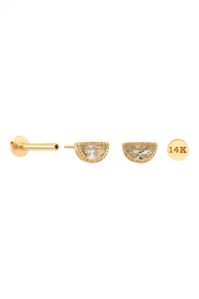 14k Gold Cz Half Round Tragus Helix Internally Threaded Flat Back Earring Labret Stud