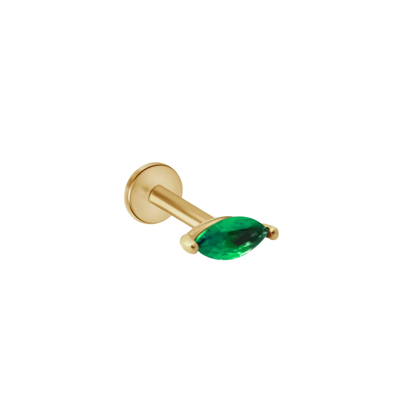 14K Gold Emerald Marquise Setting Helix Tragus Internally Threaded Flat Back Earring Labret Stud