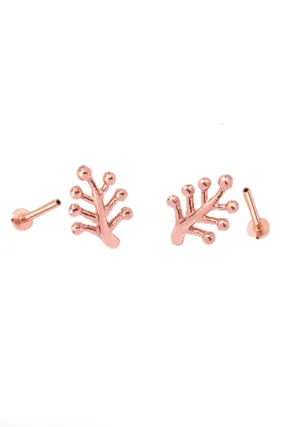 14k Gold Leaf Internally Threaded Flat Back Earring Labret Piercing