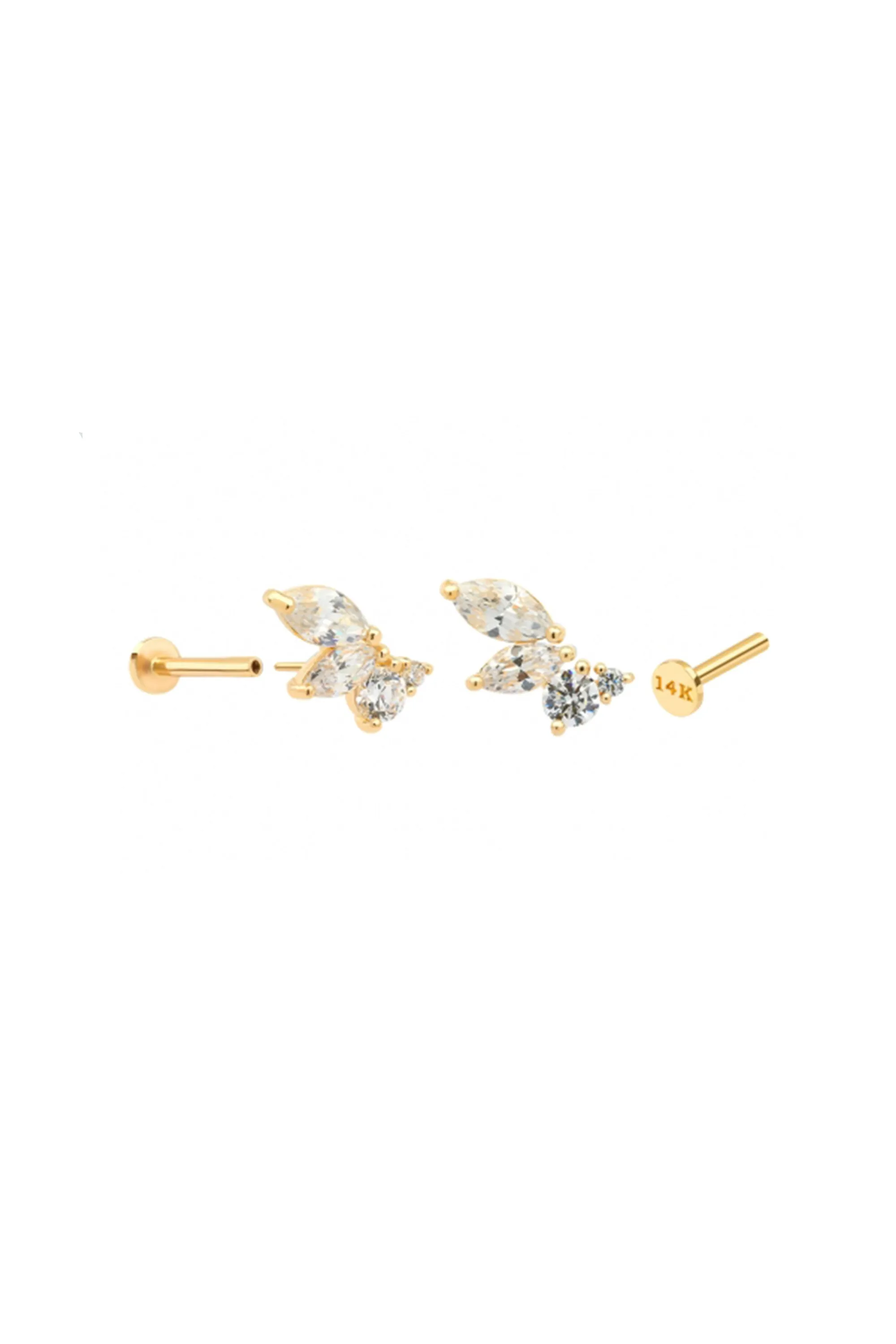 14k Gold Minimalist Angel Wing Feather Cz Cartilage Tragus Helix Lobe Internally Threaded Flat Back Earring Labret