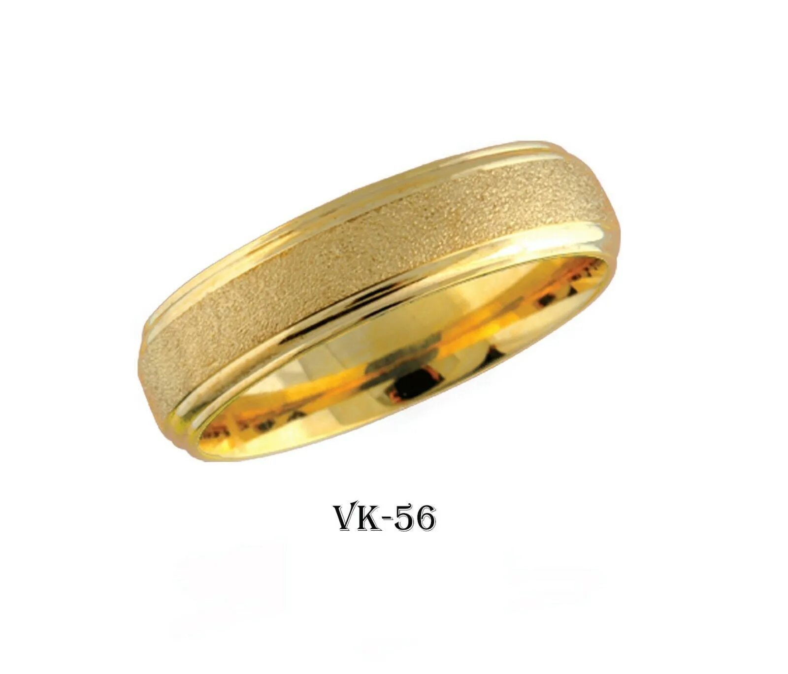 18k Solid Gold Elegant Ladies Modern Sand Finish Flat Band 6MM Ring VK56v