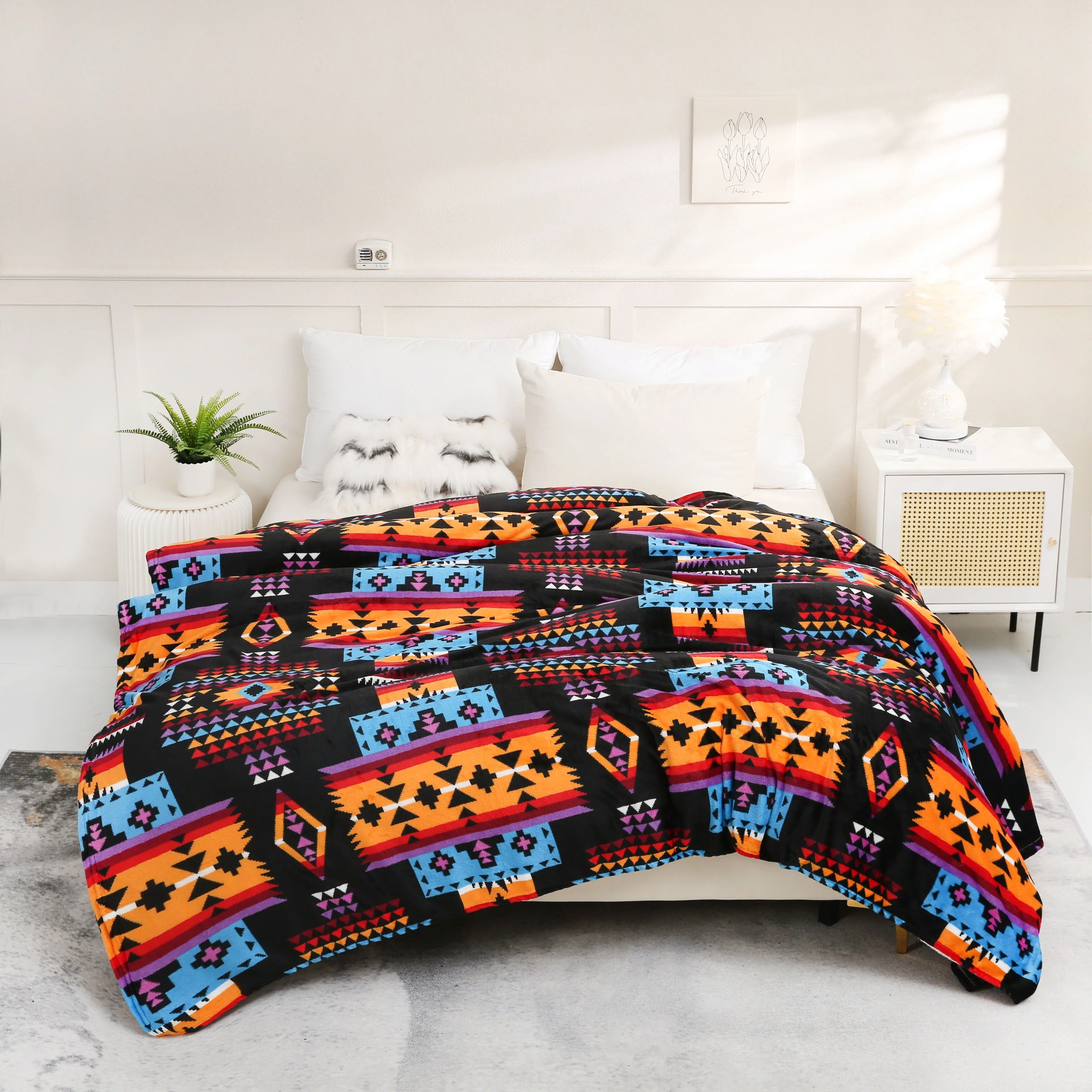 1pc 200gsm Blanket,  Southwestern Style Flannel Blanket, Soft Warm Throw Blanket Nap Blanket For Couch Sofa Office Bed Camping T