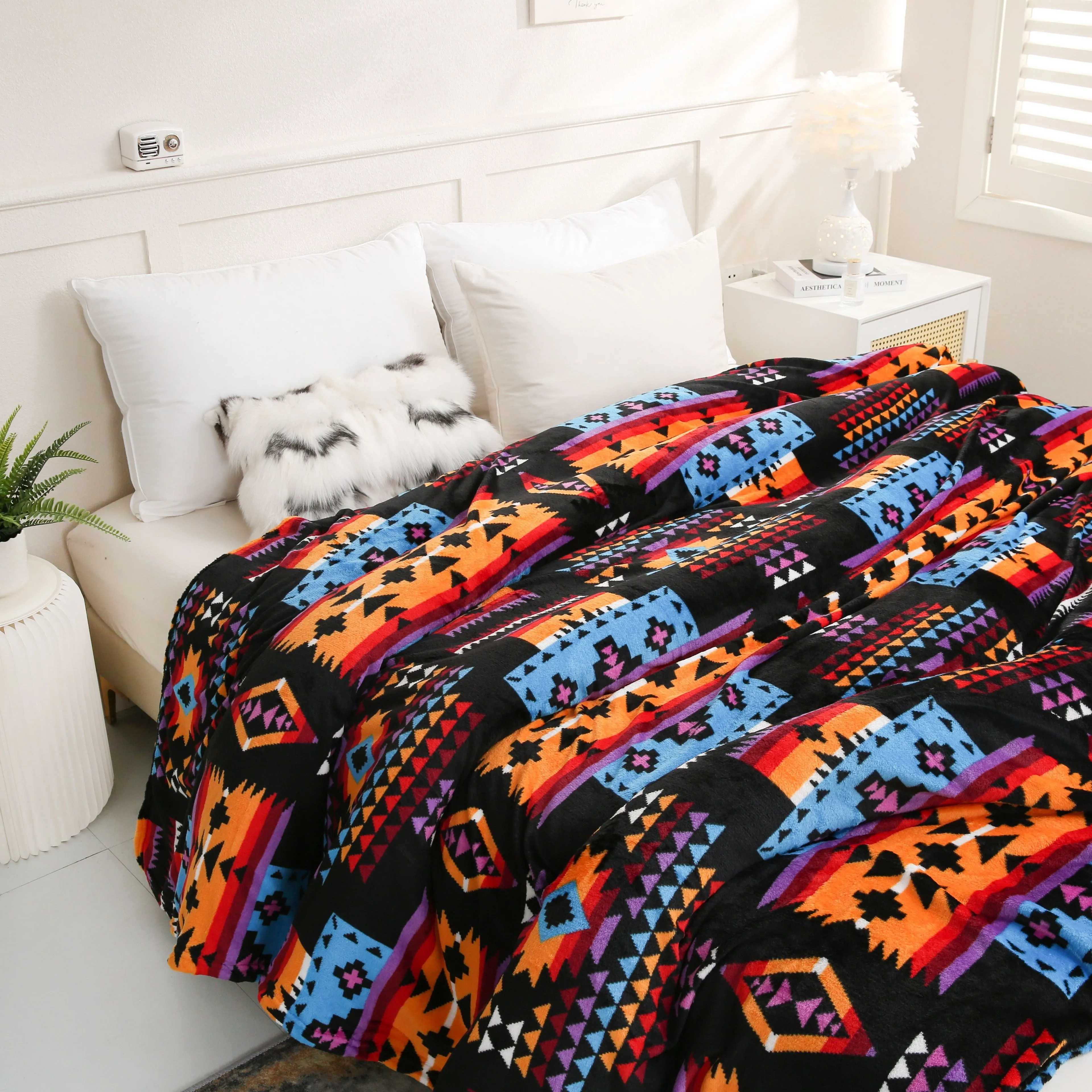 1pc 200gsm Blanket,  Southwestern Style Flannel Blanket, Soft Warm Throw Blanket Nap Blanket For Couch Sofa Office Bed Camping T