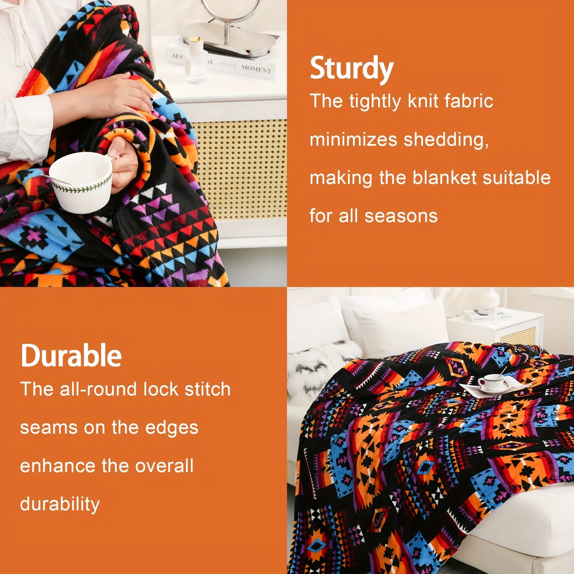 1pc 200gsm Blanket,  Southwestern Style Flannel Blanket, Soft Warm Throw Blanket Nap Blanket For Couch Sofa Office Bed Camping T