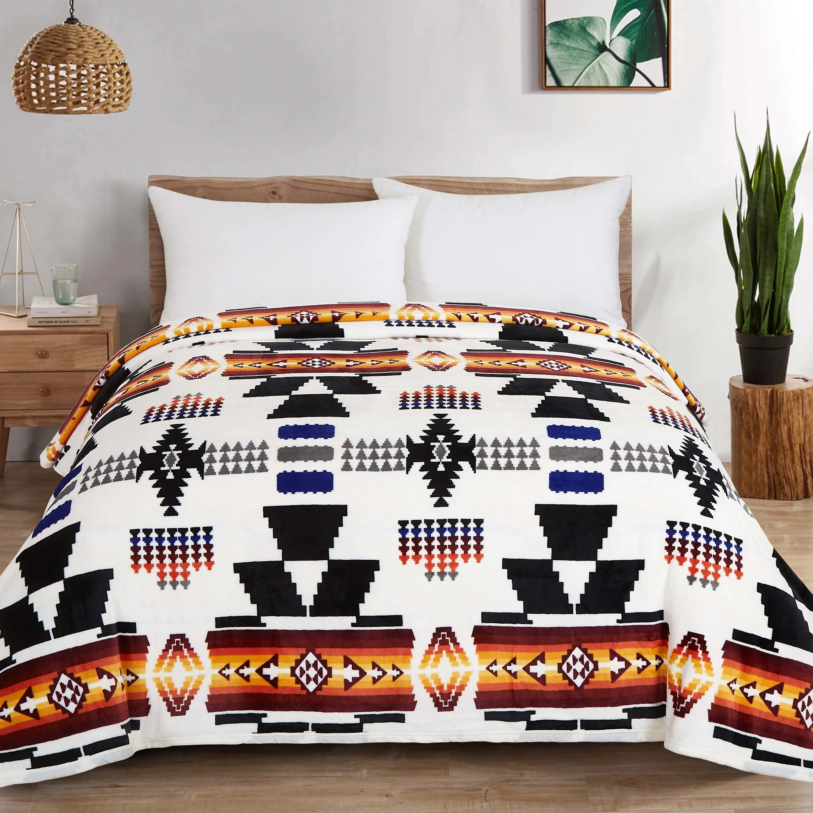 1pc  Southwestern Style Throw Blanket, 400GSM Soft Flannel Blanket For Sofa Office Bed Camping Travelling, 90.55*82.68inch