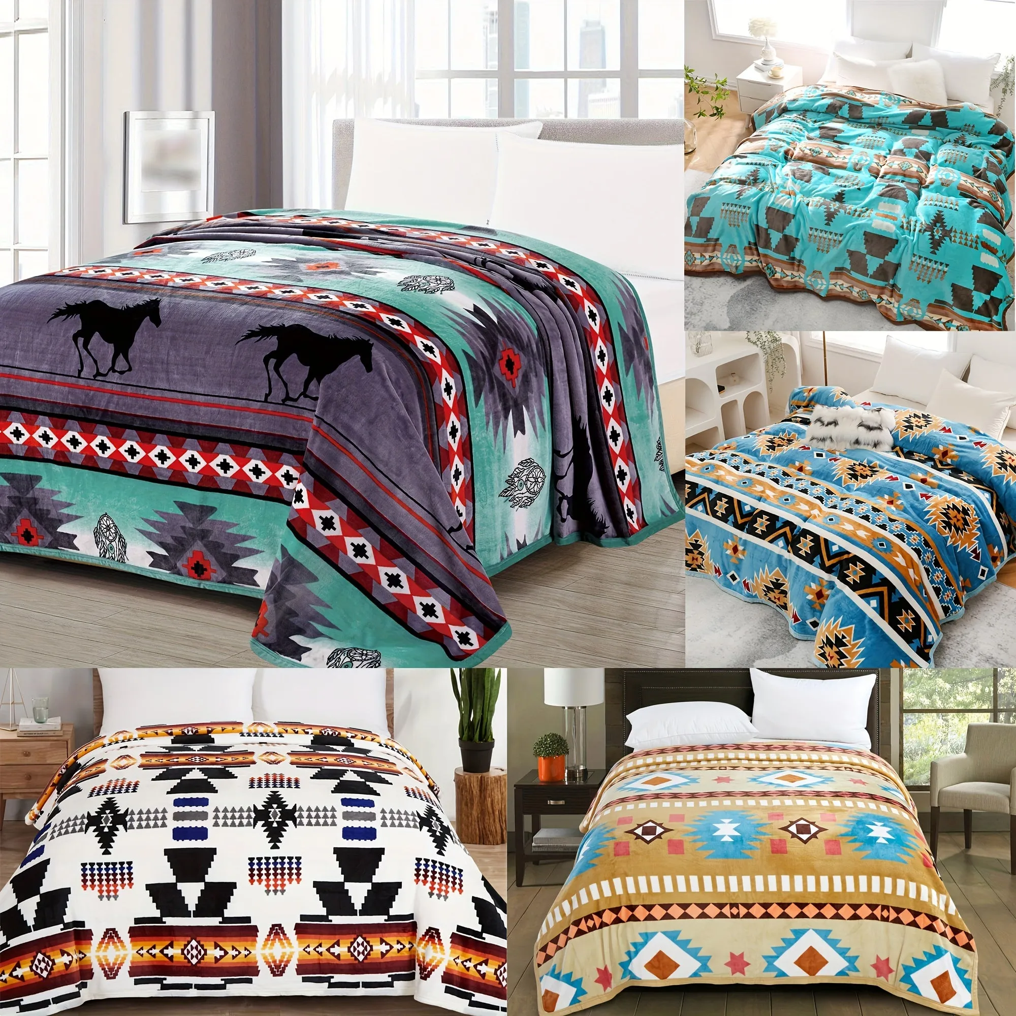 1pc  Southwestern Style Throw Blanket, 400GSM Soft Flannel Blanket For Sofa Office Bed Camping Travelling, 90.55*82.68inch