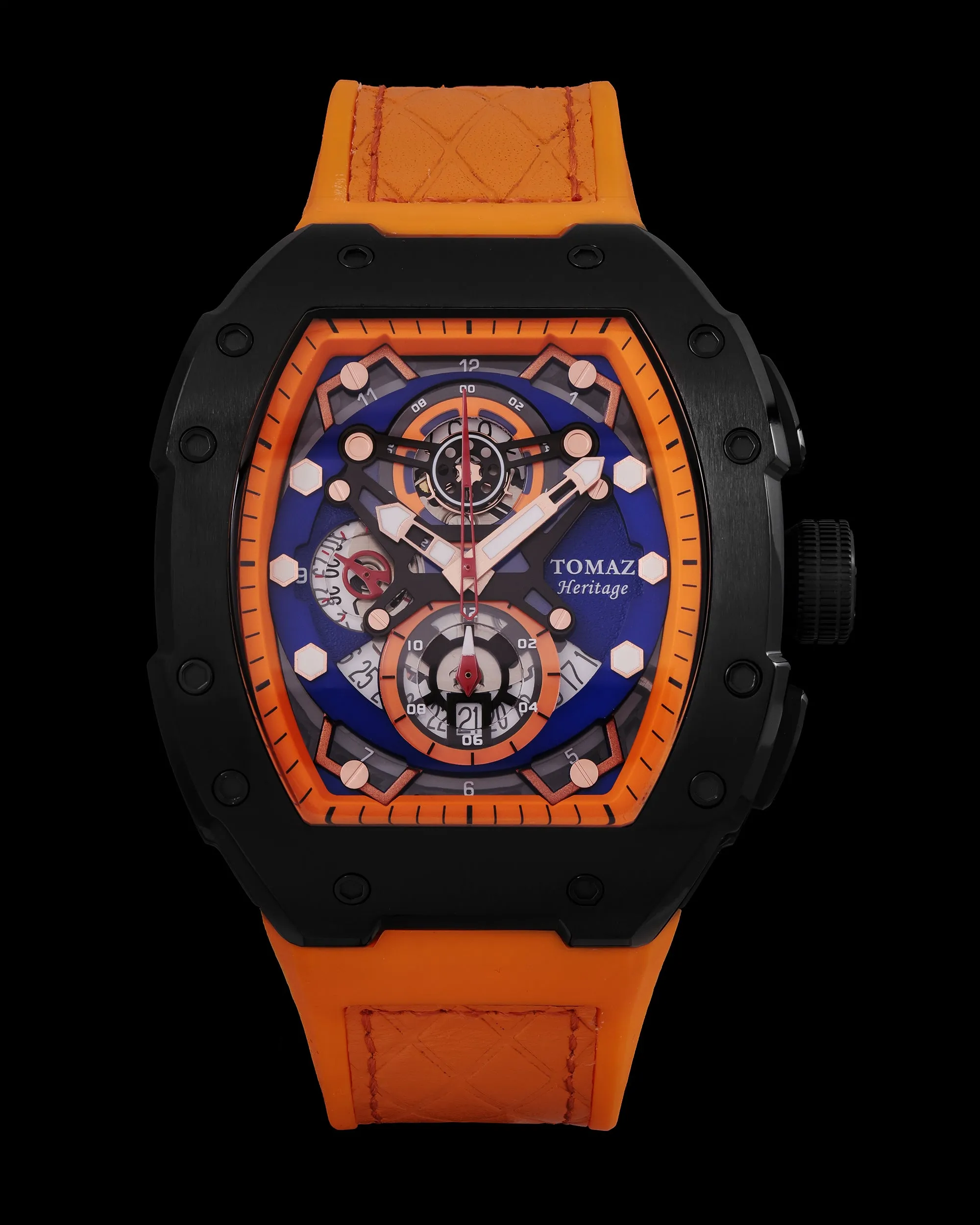 AK47 TW032-D10  (Black/Orange/Blue) Orange Leather with Rubber Strap