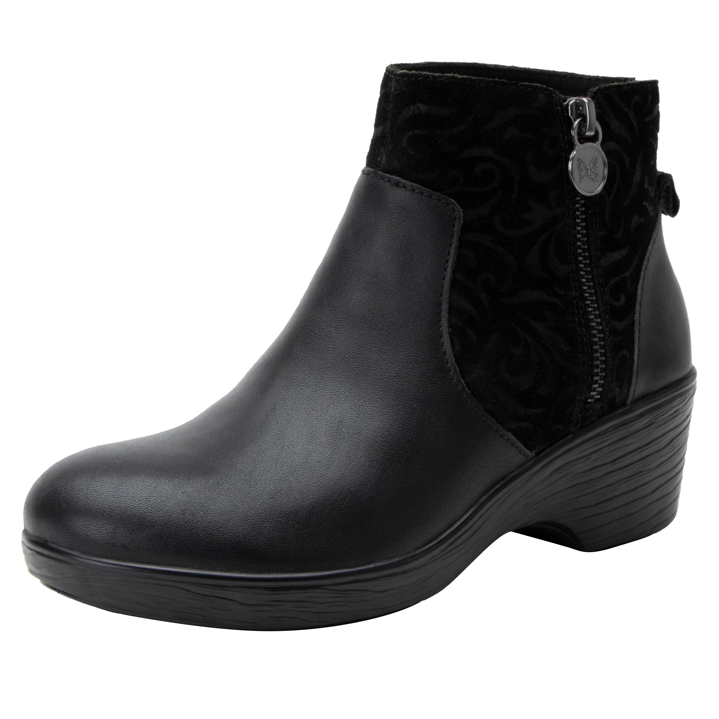 Alegria Womens Serina Deluxe Zip Up Boots- Black