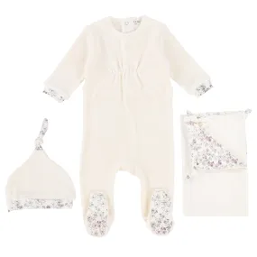 Bee & Dee Brushed Mauve/White Floral Knot Velour Collection Layette Set