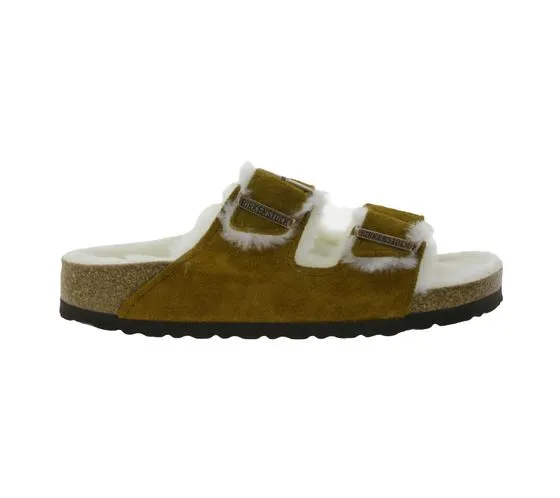 BIRKENSTOCK Mules pour femmes Arizona avec doublure en fourrure Fabriquées en Allemagne largeur étroite 1001135 marron