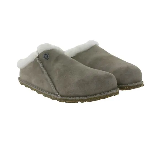 BIRKENSTOCK Zermatt Ciabatte unisex vera pelle con fodera in pelliccia Made in Germany larghezza normale 1023099 grigio