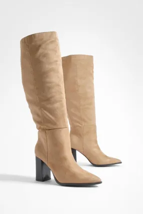 Block Heel Pointed Toe Knee High Boots