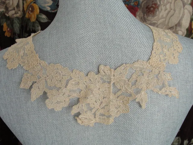 BREATHTAKING Antique French Lace Collar Tambour Embroidered ROSES Flowers Amazing Hand Work Great Gatsby Style Bridal Vintage Cl