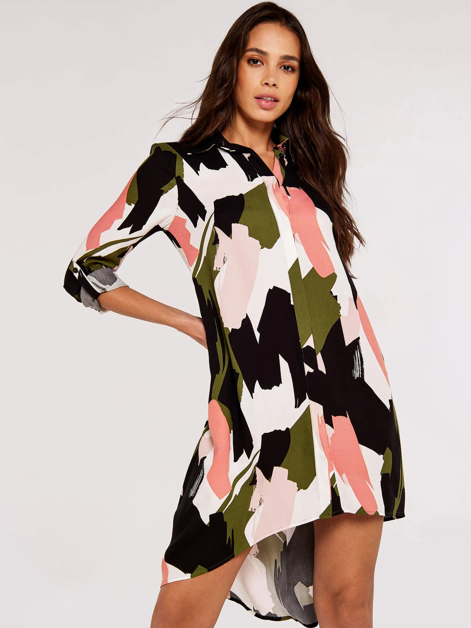 Brushstroke Print Mini Shirt Dress | Apricot Clothing