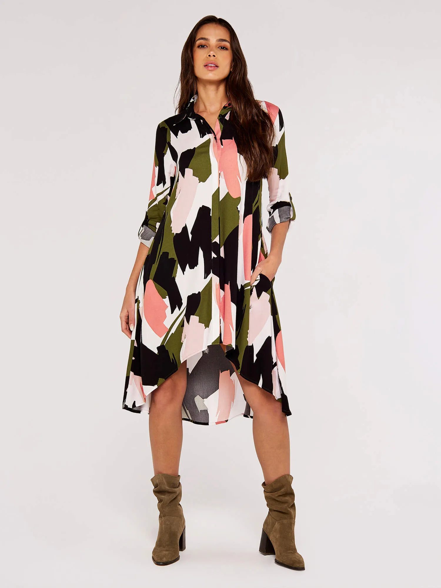 Brushstroke Print Mini Shirt Dress | Apricot Clothing