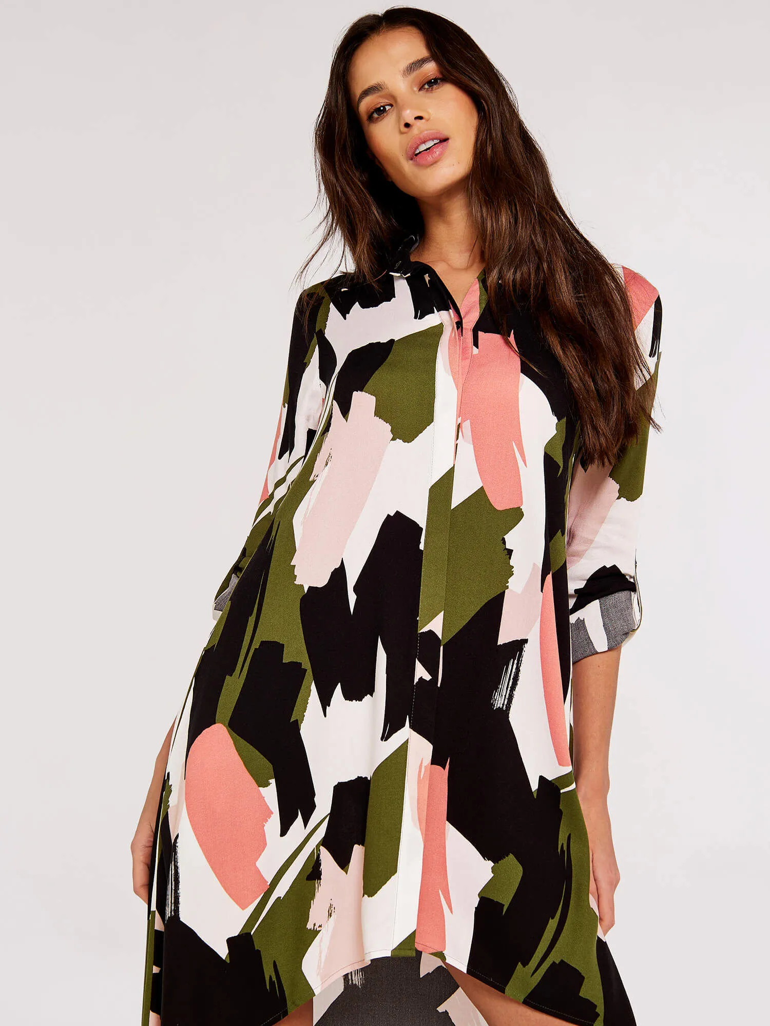 Brushstroke Print Mini Shirt Dress | Apricot Clothing