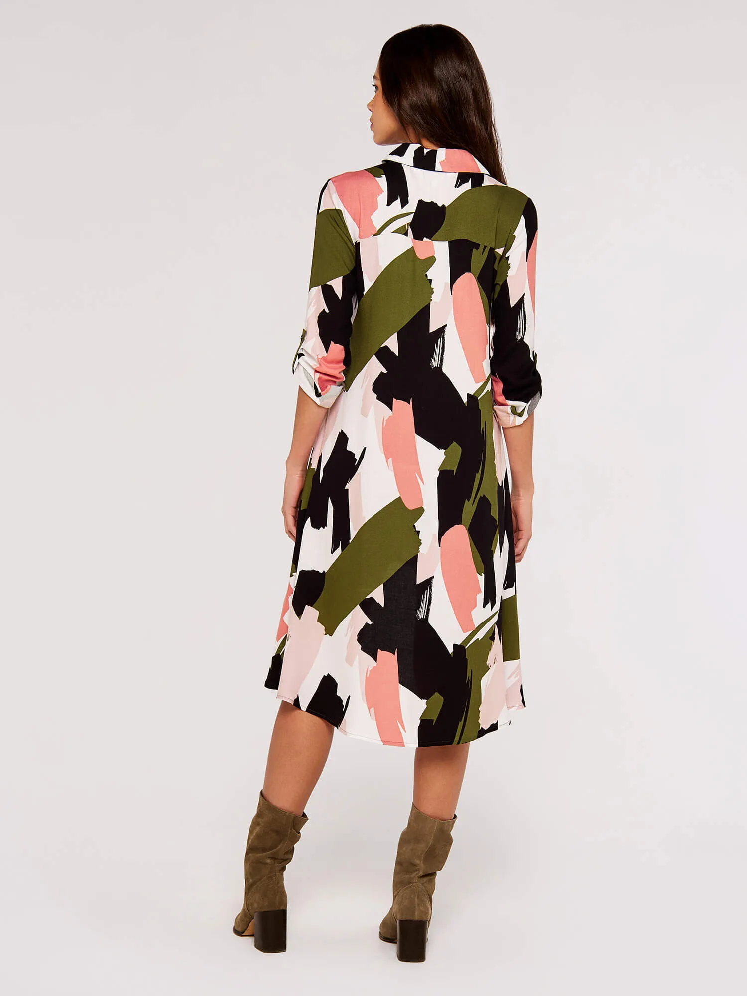 Brushstroke Print Mini Shirt Dress | Apricot Clothing