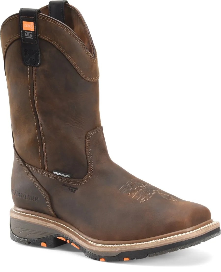 Carolina Mens Waterproof Pull On Met. Guard Comp. Toe Work Boots- Brown