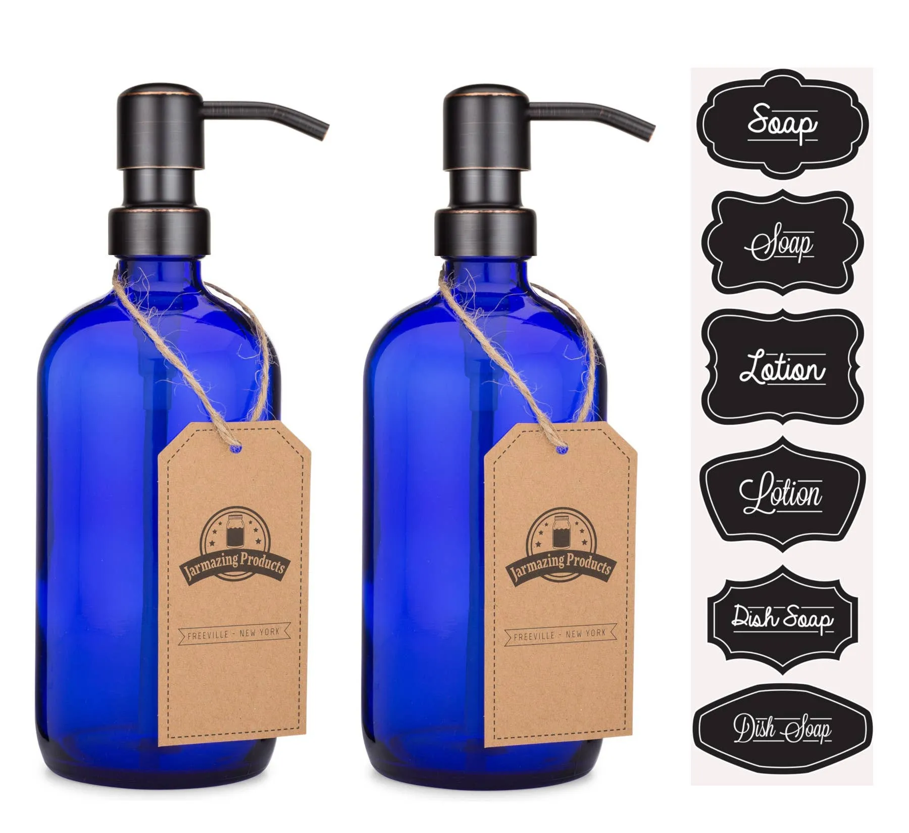 Cobalt Glass 16oz Bottle Soap and Lotion Dispenser: Black / One Pack