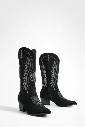 Contrast Stritch Detail Cowboy Boots