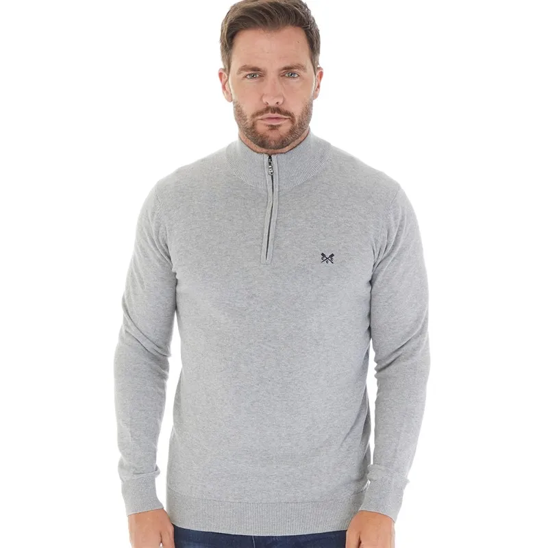 Crew Clothing Mens 1/2 Zip Neck Jumper Grey Marl