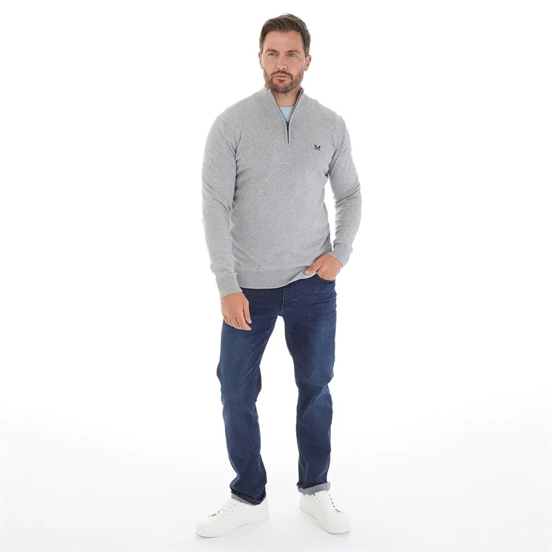 Crew Clothing Mens 1/2 Zip Neck Jumper Grey Marl