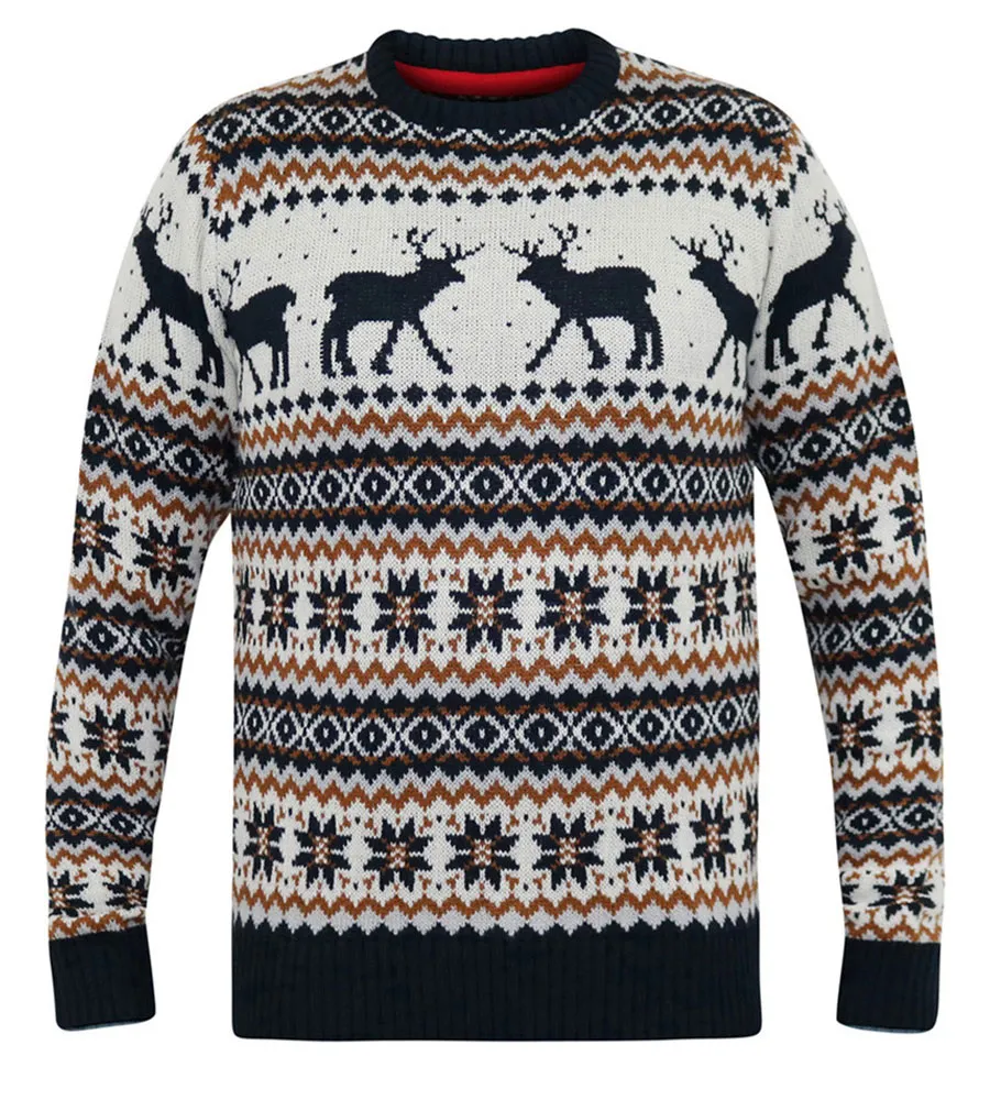 D555 Big Mens Christmas Jumper With Reindeer Design (ANTLER)