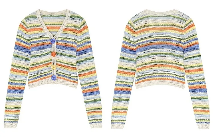 ELF SACK  |Stripes Casual Style Long Sleeves Cardigans