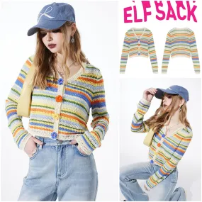 ELF SACK  |Stripes Casual Style Long Sleeves Cardigans