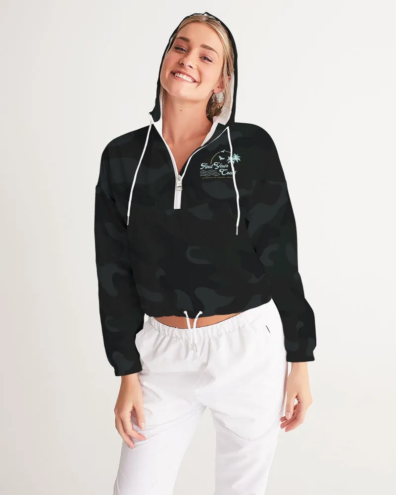 Find Your Coast Black Camo Water Resistant Cropped Windbreaker