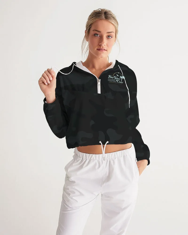 Find Your Coast Black Camo Water Resistant Cropped Windbreaker