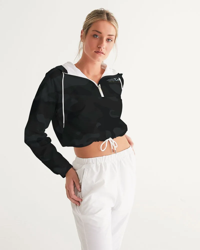 Find Your Coast Black Camo Water Resistant Cropped Windbreaker