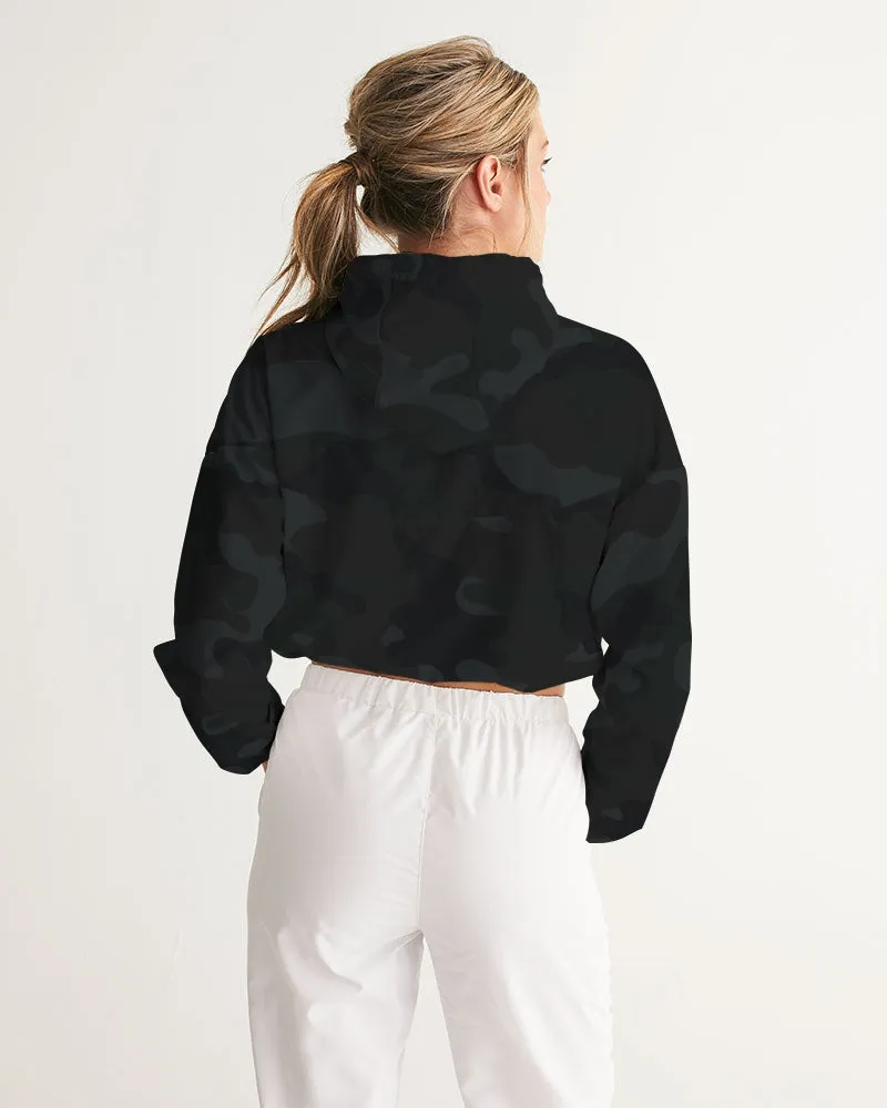 Find Your Coast Black Camo Water Resistant Cropped Windbreaker