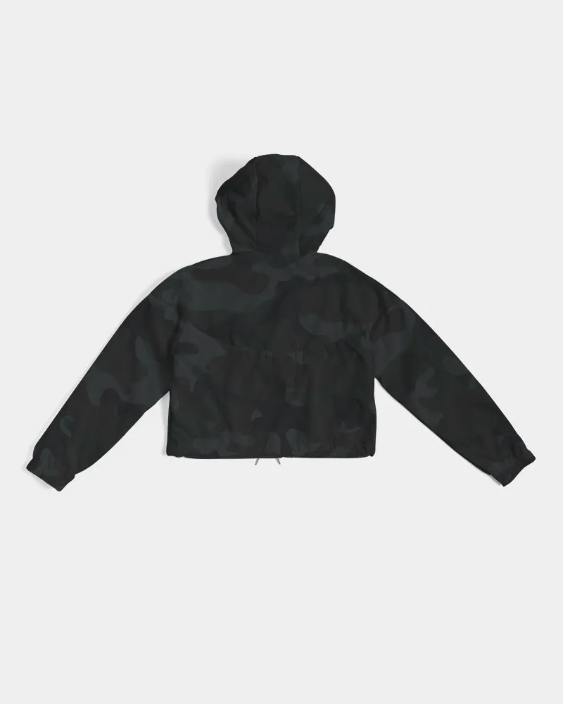 Find Your Coast Black Camo Water Resistant Cropped Windbreaker