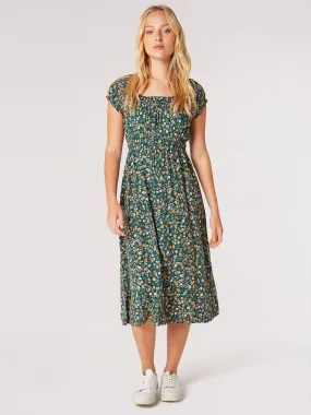 Garden Floral Milkmaid Midi Dress | Apricot Clothing