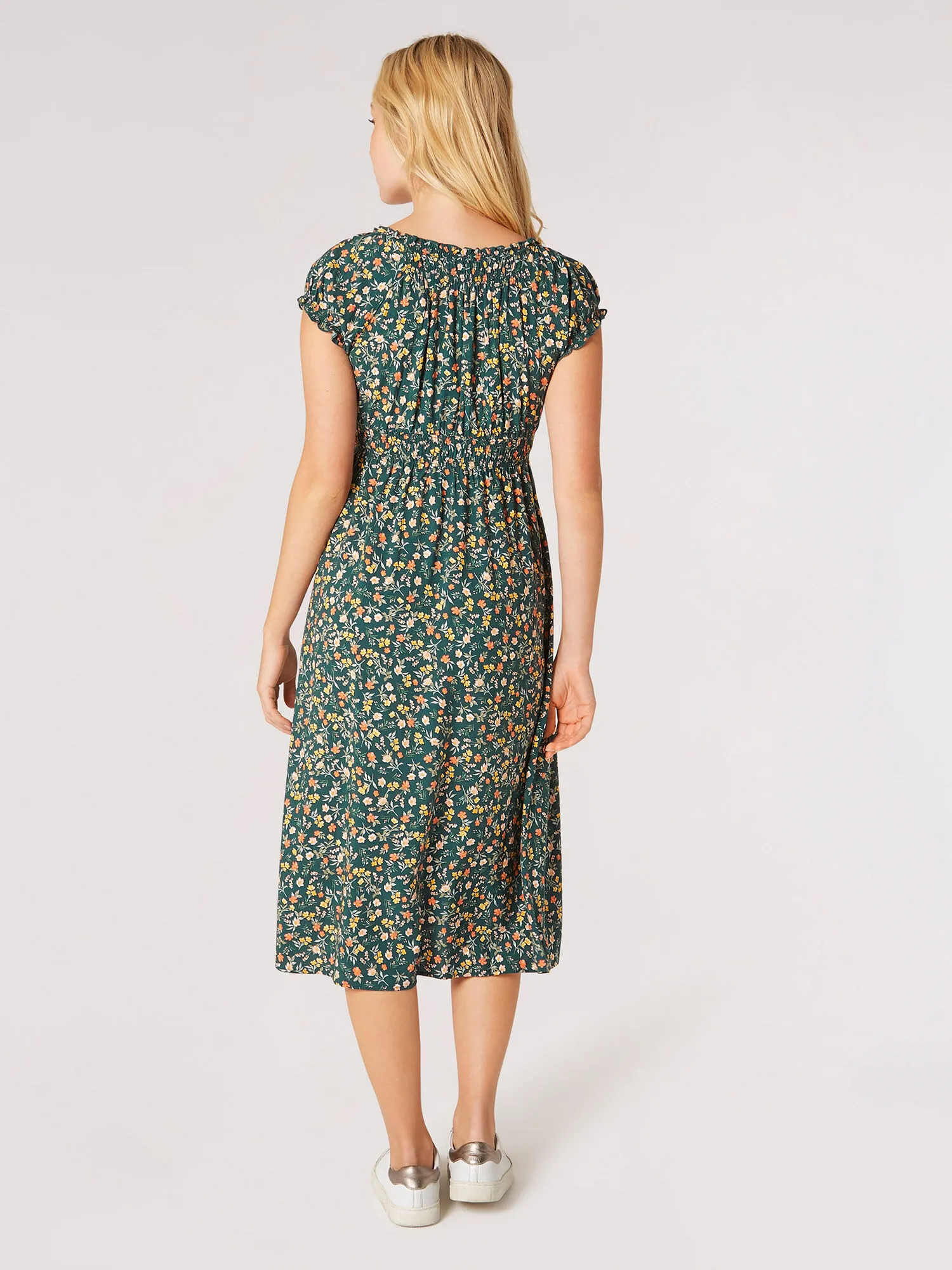 Garden Floral Milkmaid Midi Dress | Apricot Clothing