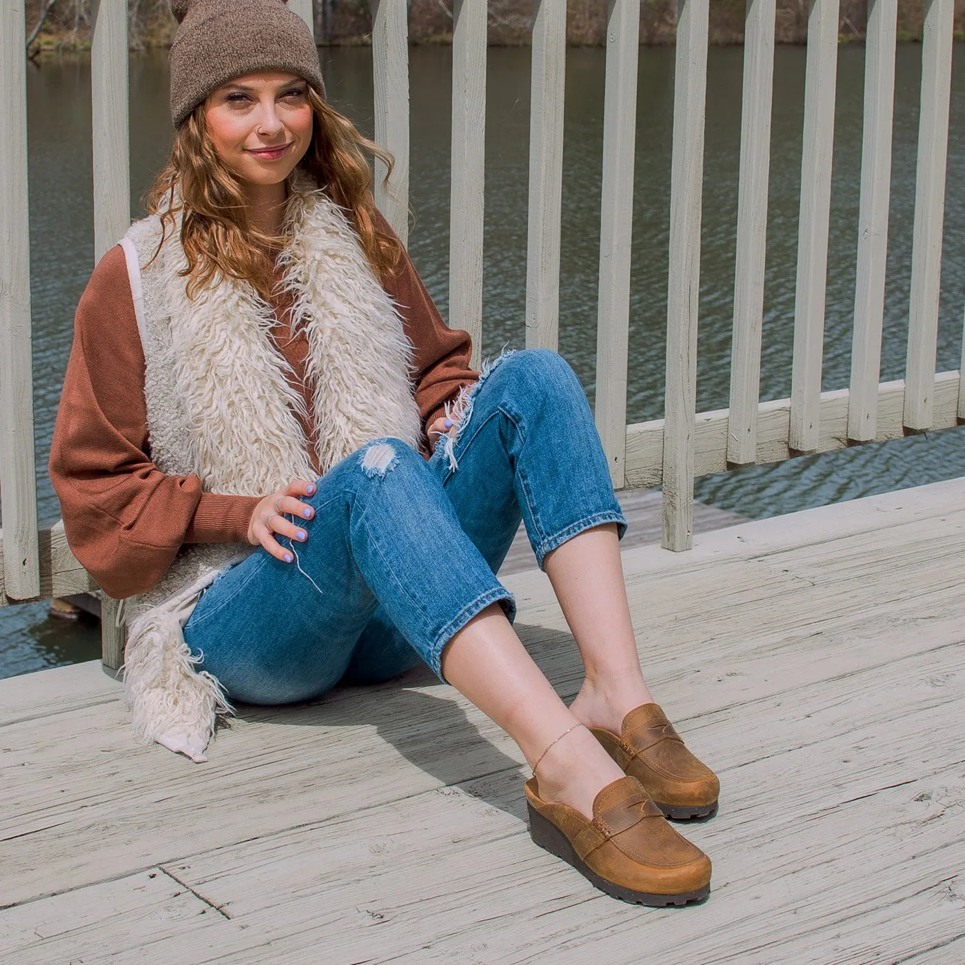 HOMAGE in BROWN Wedge Clogs