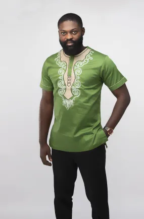 Makalo Slim Fit Embroidered African Shirt - African Clothing Store | JT Aphrique