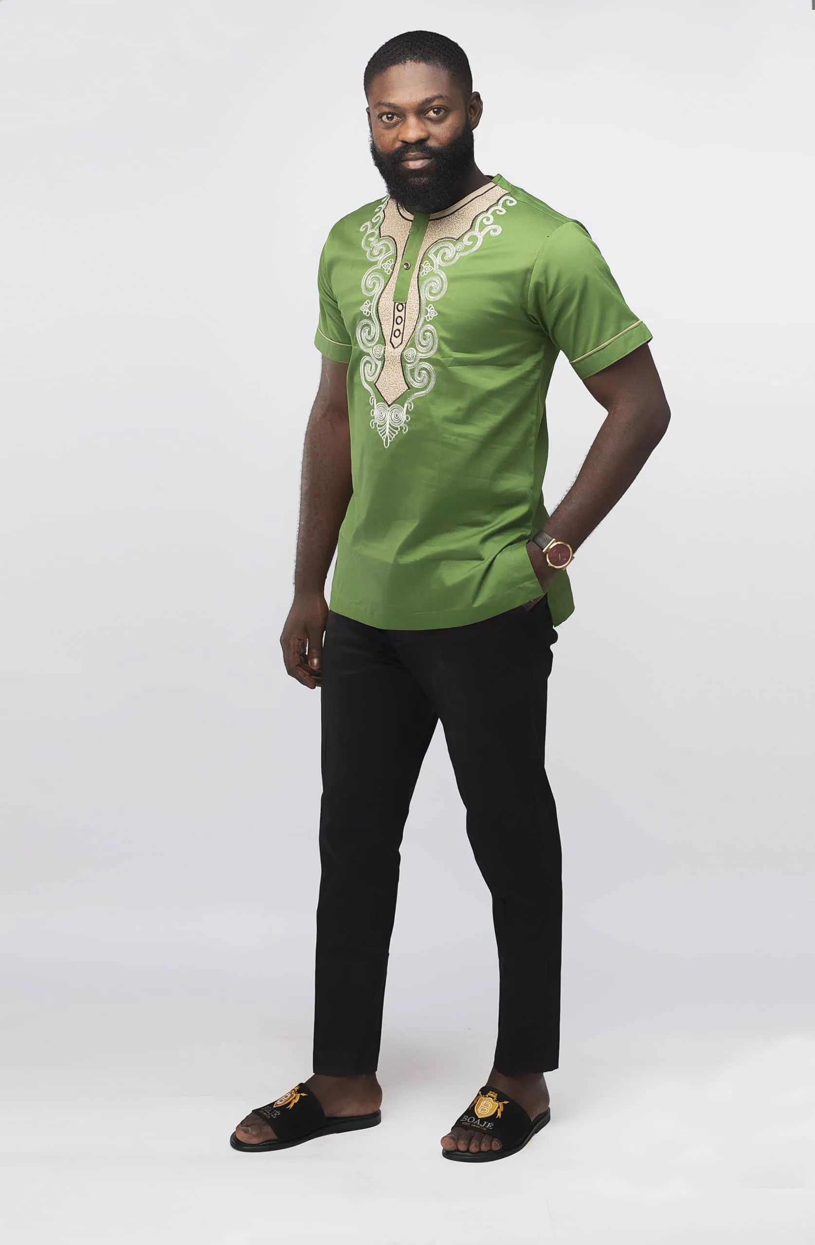 Makalo Slim Fit Embroidered African Shirt - African Clothing Store | JT Aphrique