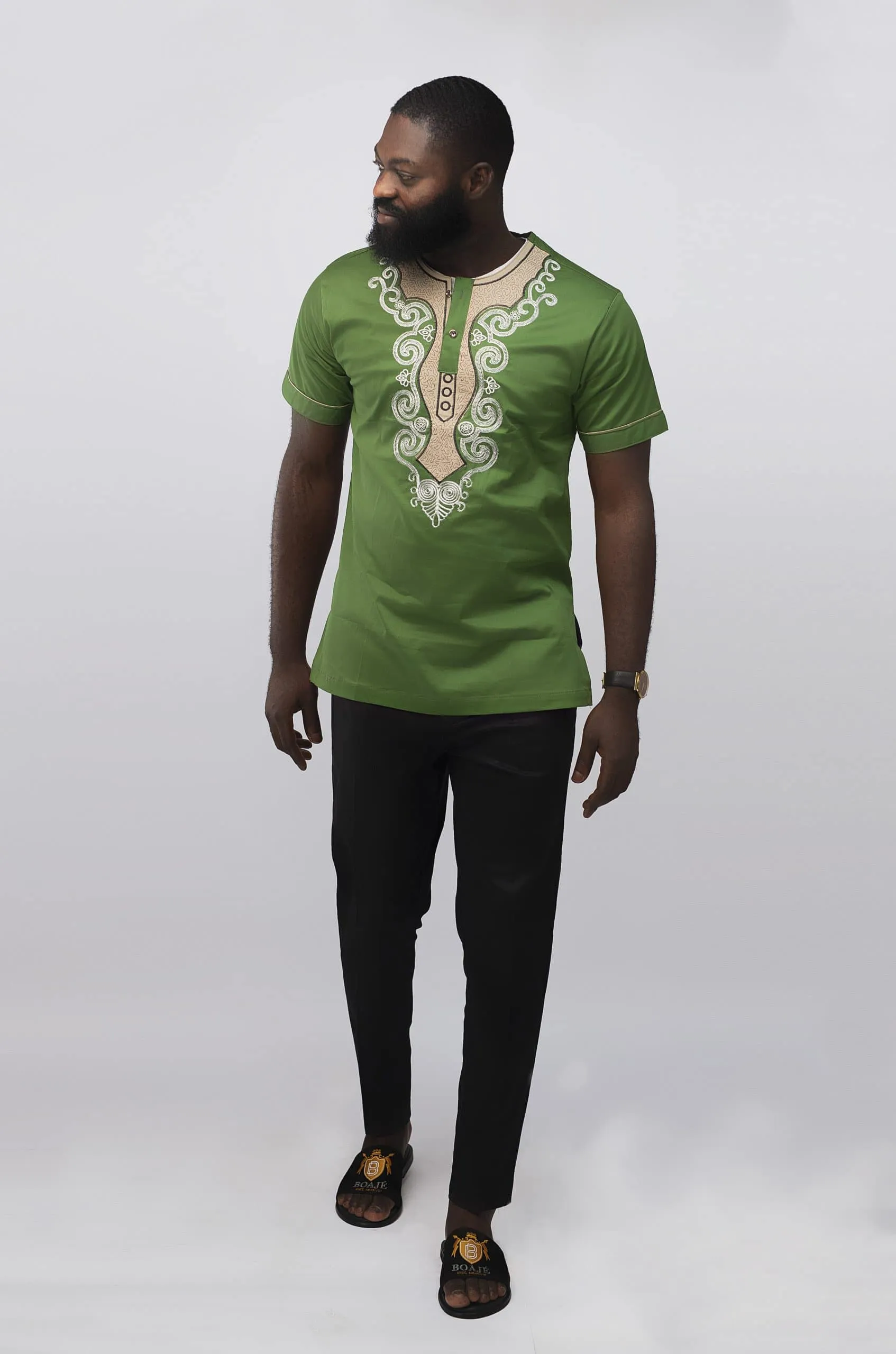 Makalo Slim Fit Embroidered African Shirt - African Clothing Store | JT Aphrique