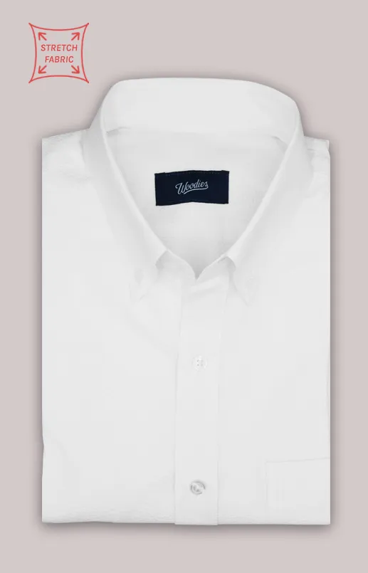 Men's White Seersucker Stretch Shirt - Woodies Clothing White Seersucker Stretch