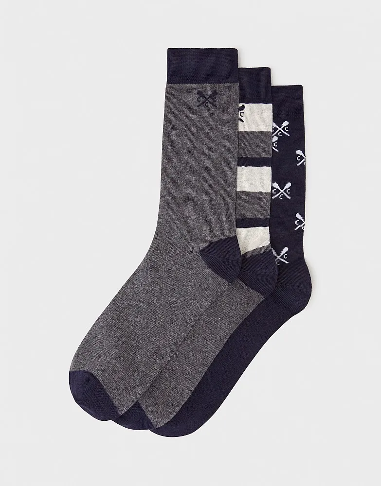 Men's 3 Pack Bamboo Socks - Grey from Crew Clothing Company