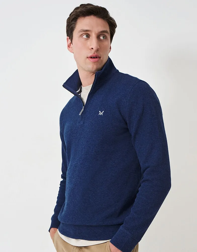 Men's French Rib Half Zip Sweatshirt - Blue Marl from Crew Clothing Company