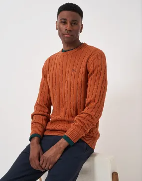 Men's Oarsman Cable Knit Crew Neck Jumper in Dark Orange from Crew Clothing Company