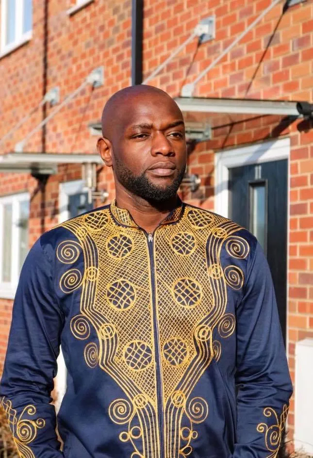 Navy & Gold Embroidered Shirt - African Clothing Store | JT Aphrique