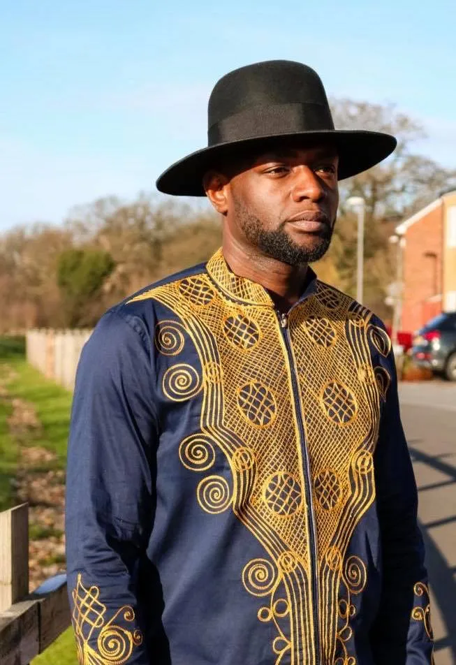 Navy & Gold Embroidered Shirt - African Clothing Store | JT Aphrique