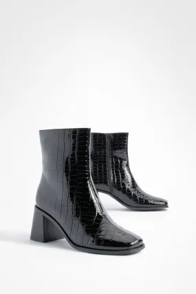 Patent Croc Block Heel Ankle Boots