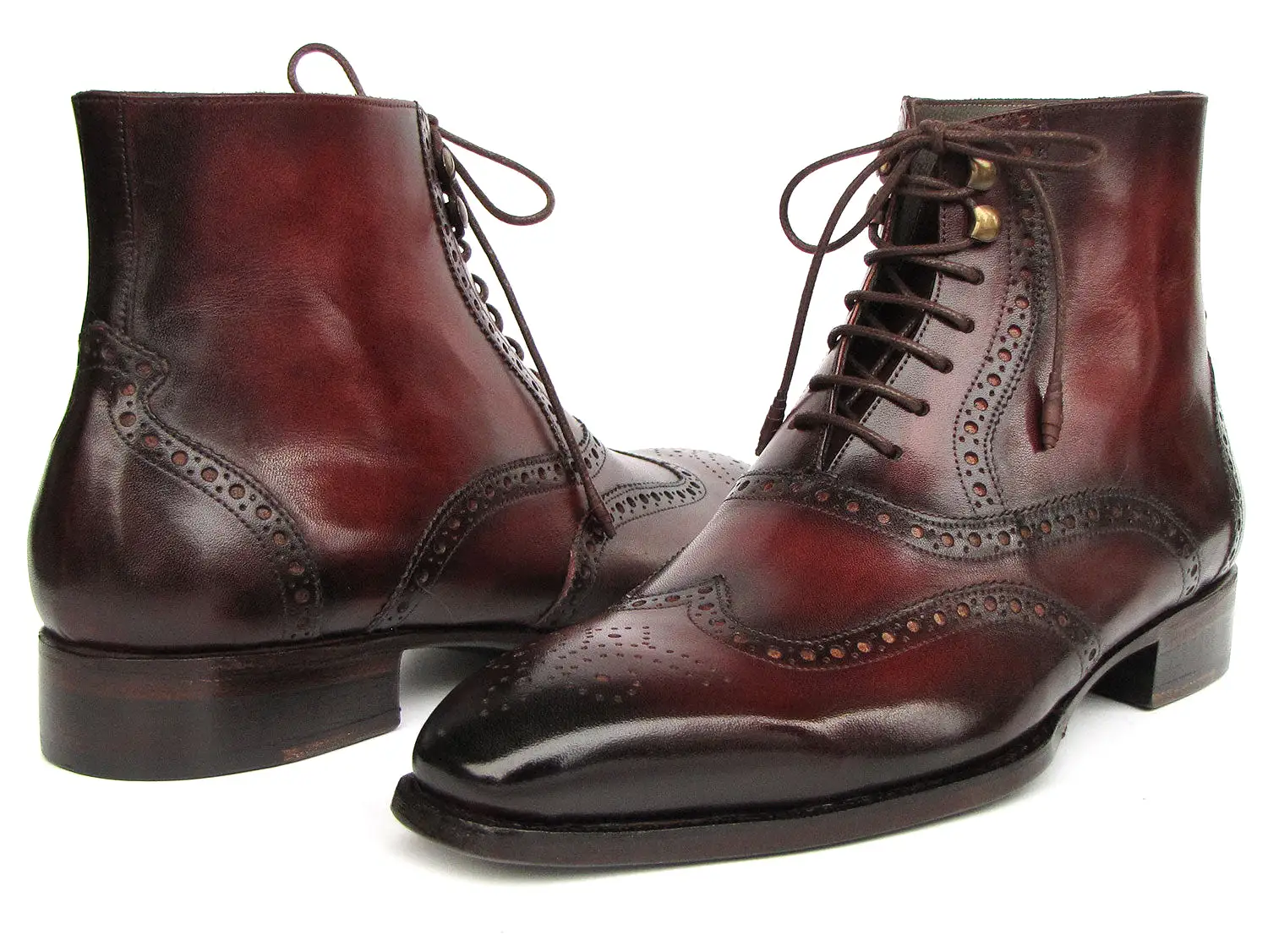 Paul Parkman Men's Bordeaux Burnished Leather Goodyear Welted Wingtip Boots - BT4861-BRD