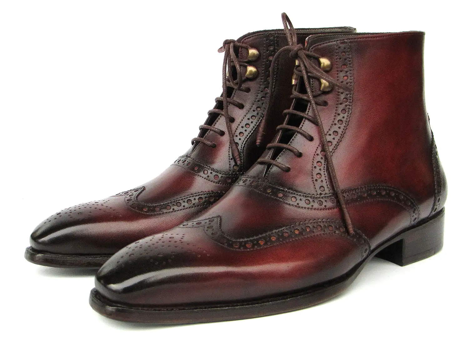 Paul Parkman Men's Bordeaux Burnished Leather Goodyear Welted Wingtip Boots - BT4861-BRD